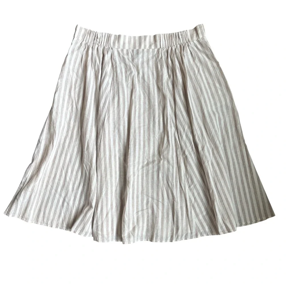 Torrid Womens 2 Plus Size Linen Tan White Striped Midi Skirt Elastic Waist